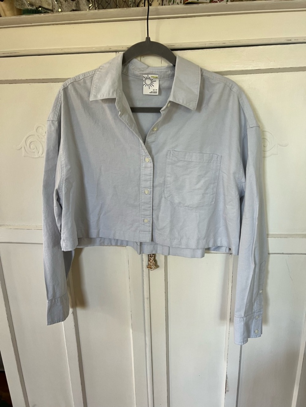 OFFLINE By Aerie Cropped Cotton Button Up Shirt 
Size XS Color Eyelet Blue - Picture 3 of 8